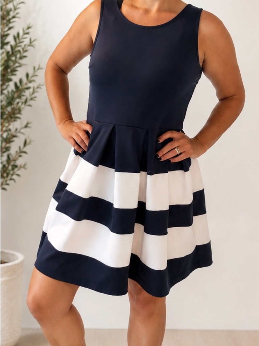 Navy & White Striped Fit-and-Flare Dress